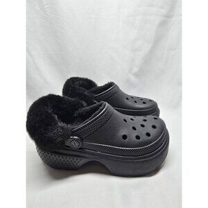 Crocs Stomp Lined Clog Women's Size 9 Black Fuzzy Slip-On Chunky Comfort Shoes